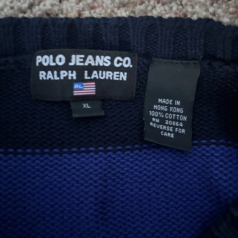 Vintage 90s Polo‎ Ralph Lauren Blue and Black Striped Crewneck Sweater